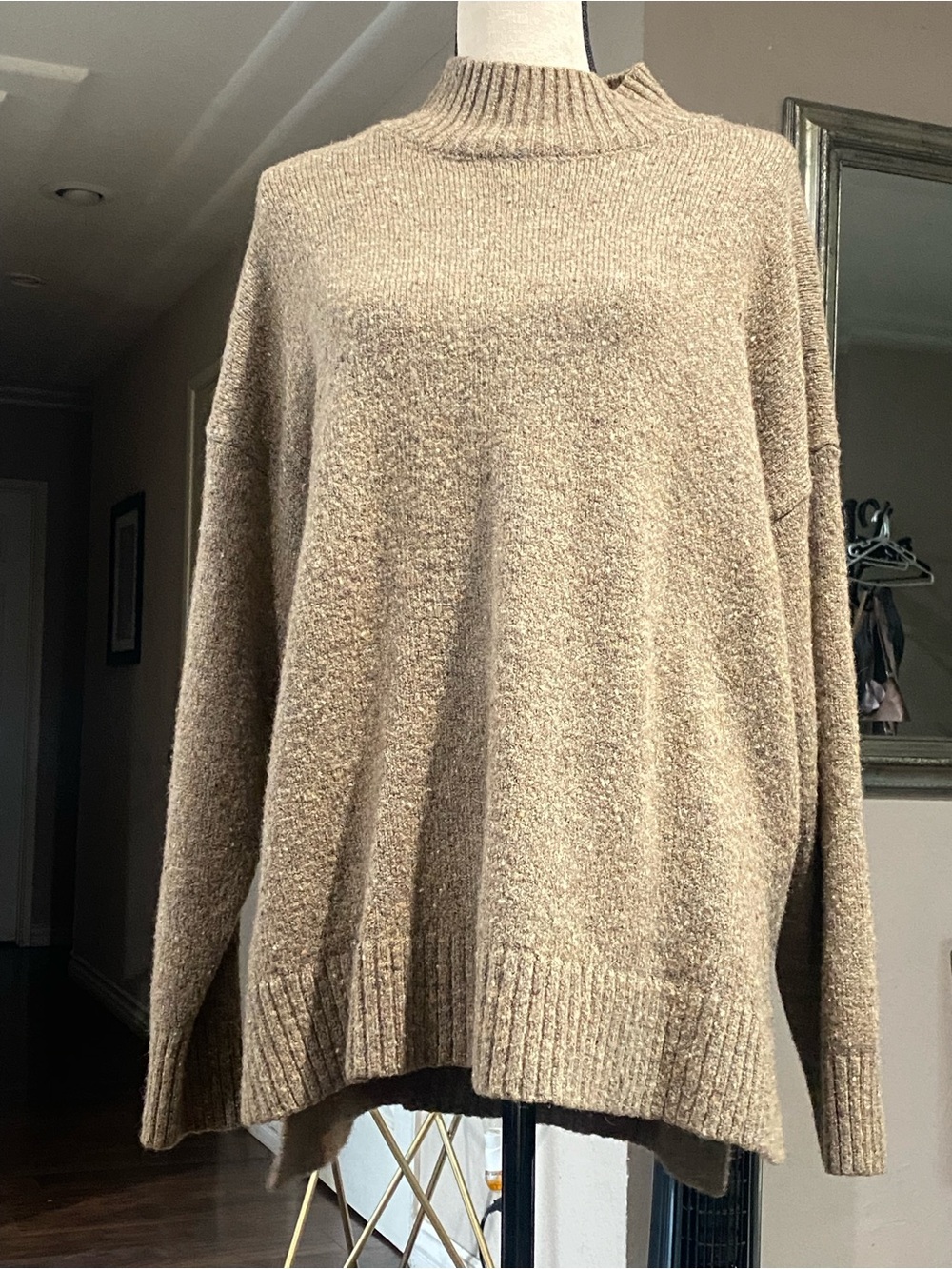 Well Worn Relaxed Mock Neck Sweater in Taupe